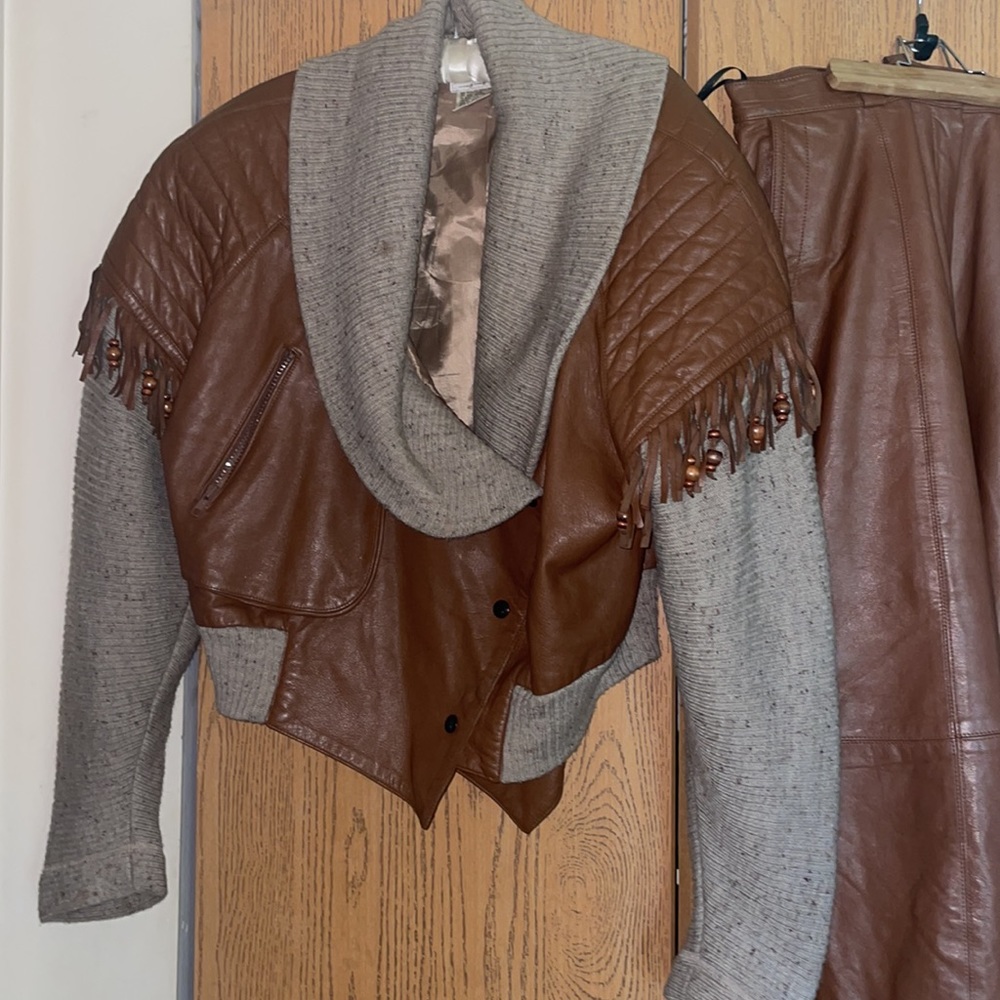 3 piece vintage sharp leather outfit pantsuit